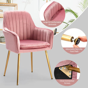 Giantex Set of 2 Leisure Chairs, Accent Upholstered Arm Chair Gold Steel Legs, Thick Sponge Seat