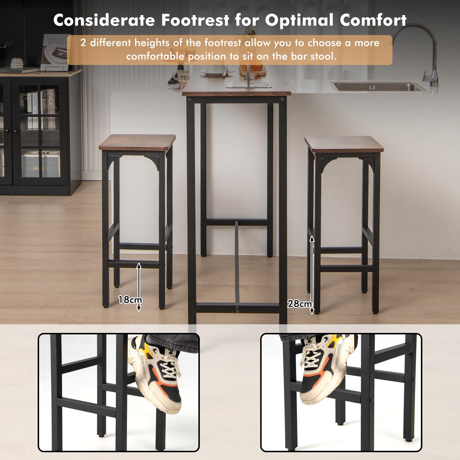 Giantex Bar Stools Set of 2, 30CM Counter Height Stools w/Black Metal Frame