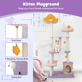 Cute Cat Tree for Indoor Cats, 167cm Multi-Level Tall Cat Tower, Purple
