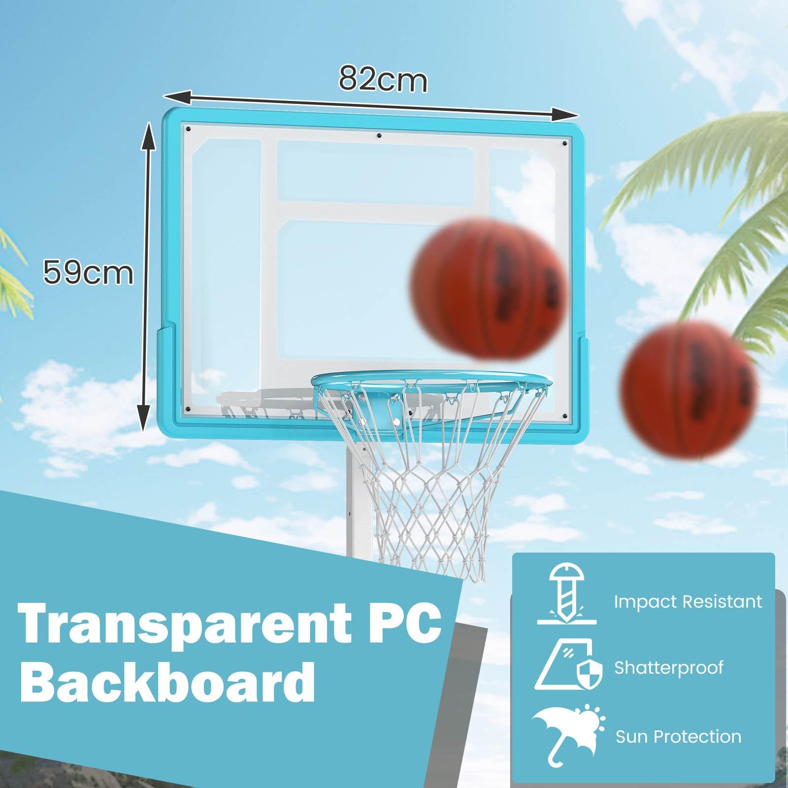 Pool Basketball Hoop with 82cm Shatterproof Backboard