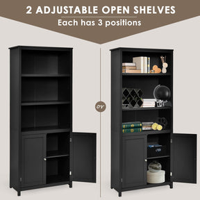 Giantex 182CM Bookcase with Doors, 3 Tier Open Book Shelving, Standing Wooden Display Bookcase