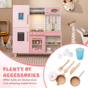 HONEY JOY Kids Kitchen Playset, Wooden Pretend Play Kitchen w/Ice Maker, Range Hood