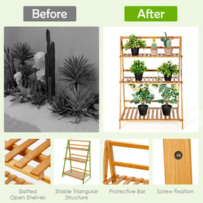 Folding Bamboo Plant Stand, 3-tier Ladder Plants Holder Organizer