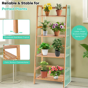 Giantex 4-Tier Bamboo Plant Shelf, Multipurpose Flower Ladder Stand, Potted Plant Display Rack