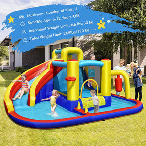 Inflatable Water Slide, 7-in-1 Outdoor Kids Water Bounce House Jumping Castle w/Combo Water Slide(with 680W Blower)