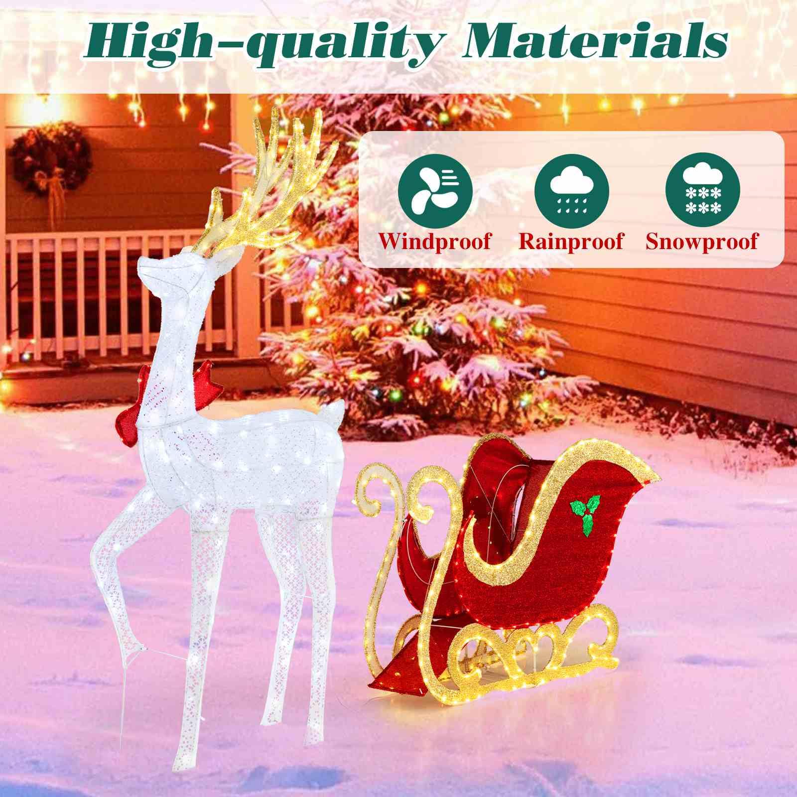 Pre-Lit 462 LEDs Christmas Reindeer & Santa’s Sleigh Xmas Festive Decoration