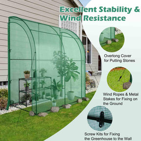 215 cm Portable Lean-to Walk-in Wall Greenhouse w/ Weatherproof PE Cover Outdoor