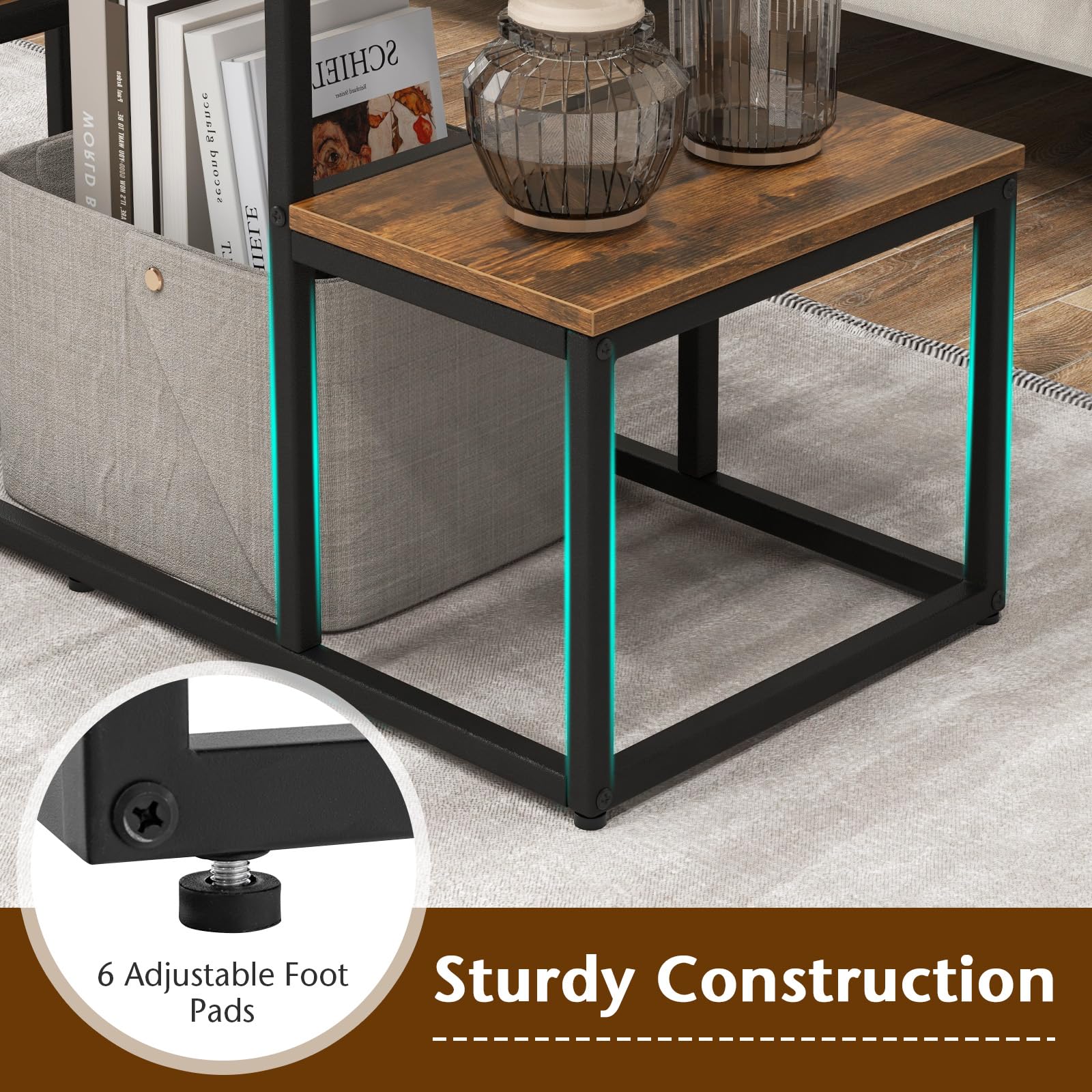 Giantex Rustic TV Console Table for 50 Inches TVs, Industrial Sofa Table with Open Storage Shelves