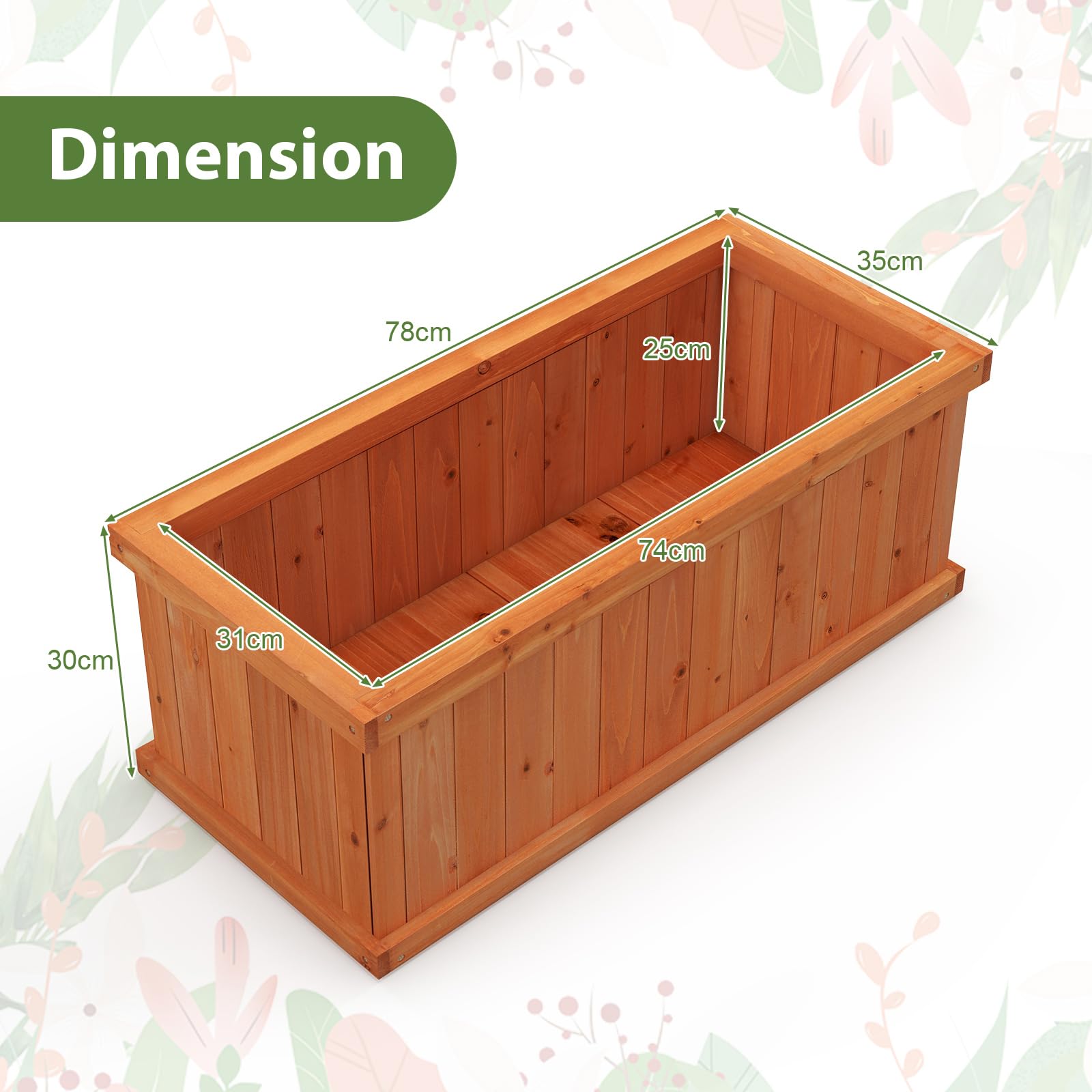 Raised Garden Bed, Wooden Planter Box with 4 Drainage Holes & Detachable Bottom Panels