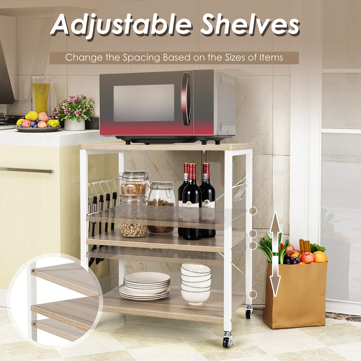 3-Layer Kitchen Rolling Cart with 4 Universal Wheels for Kitchen, Living Room, Entryway