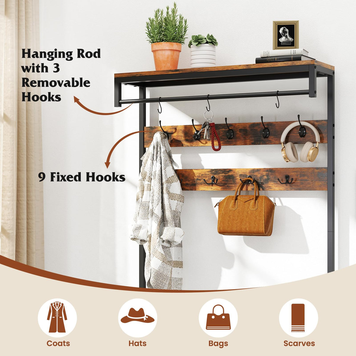 Hall Tree with Shoe Storage Bench, 178 cm Freestanding Coat Rack w/Shoe Rack