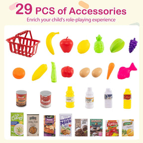 76PCS Supermarket Playset, Kids Pretend Play Grocery Store Set with Shopping Cart