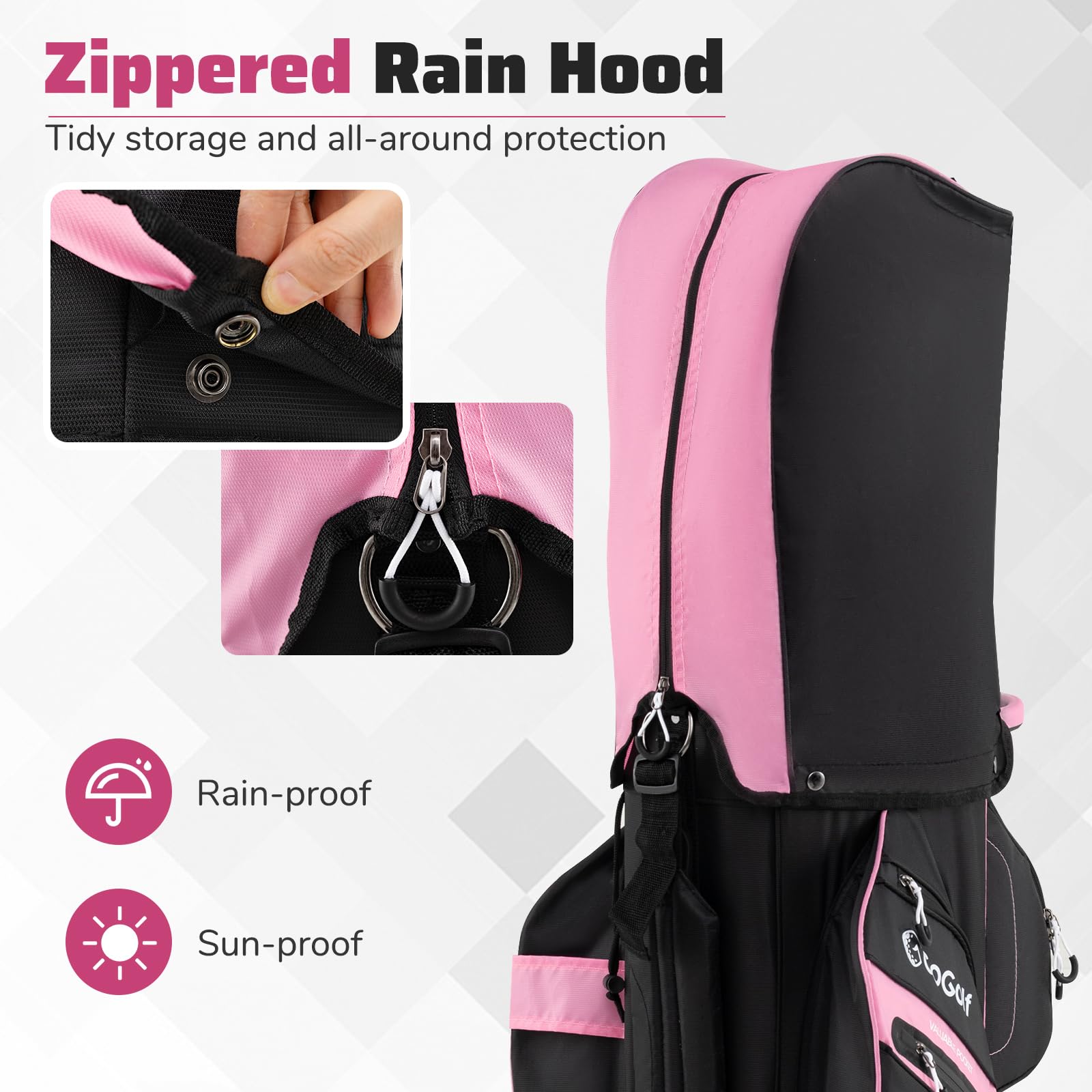 Golf Cart Bag, Molded Lock Top Golf Bag w/14-Way Full Length Dividers