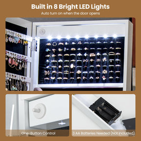 Giantex LED Standing Jewelry Mirror Cabinet, 160cm Lockable Jewelry Armoire Organizer with 3-Color Lighted Full-Length Mirror