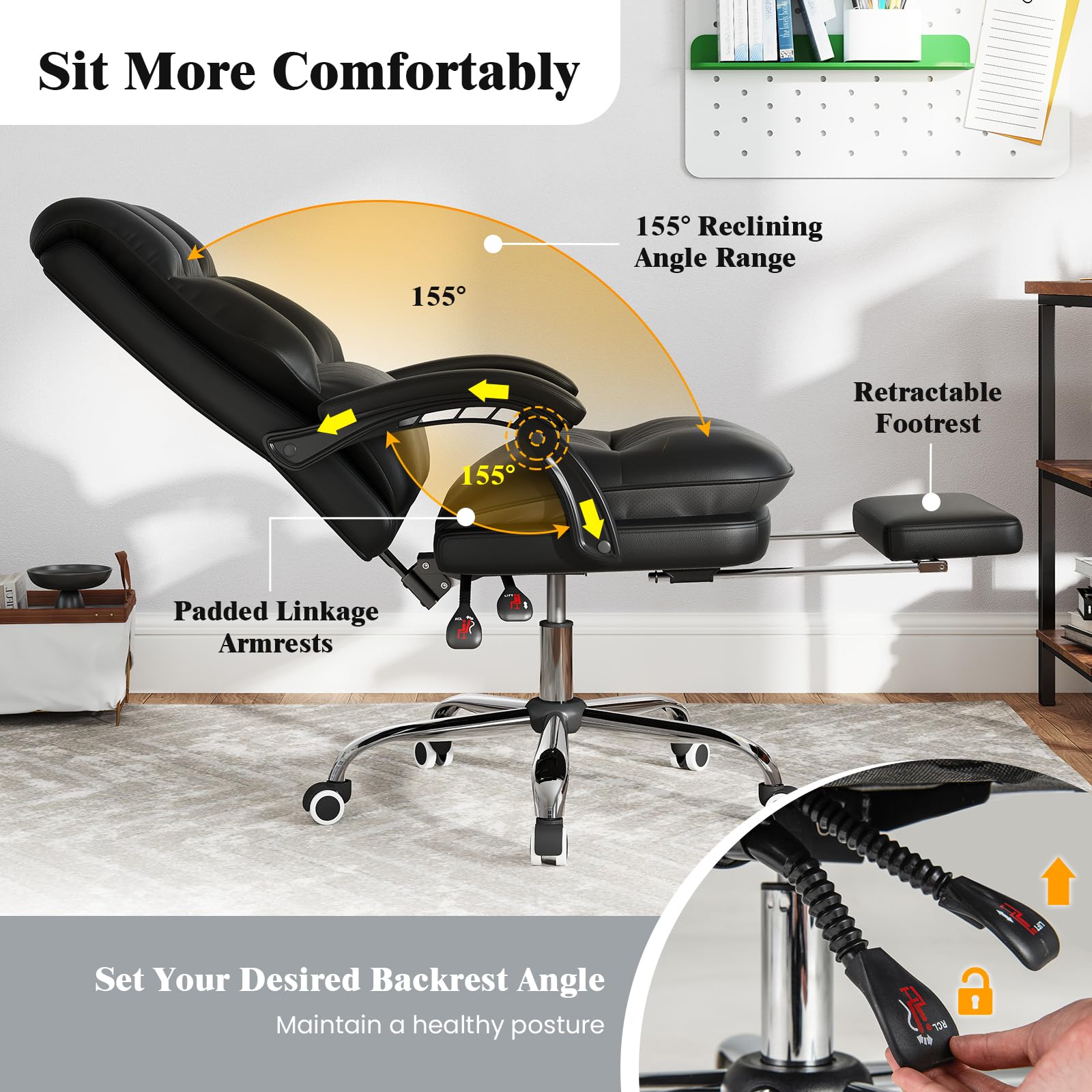 Ergonomic Office Chair PU Leather Computer Chair with Adjustable Swivel Seat