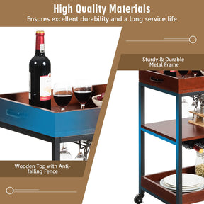 Giantex Kitchen Serving Trolley, 3-Tier Rolling Bar Island Serving Cart, Cart Trolley on Wheels with Handle