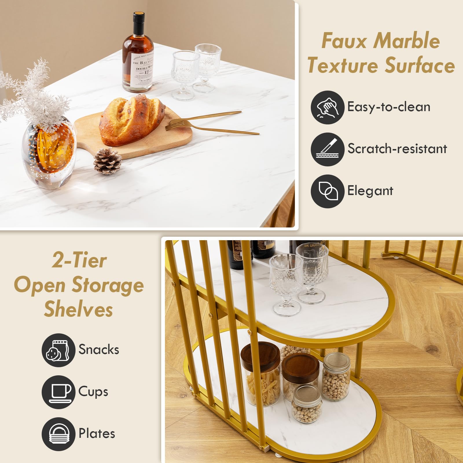 3PCS Dining Table Set Rectangular Dining Table & 2 Stools Kitchen Furniture