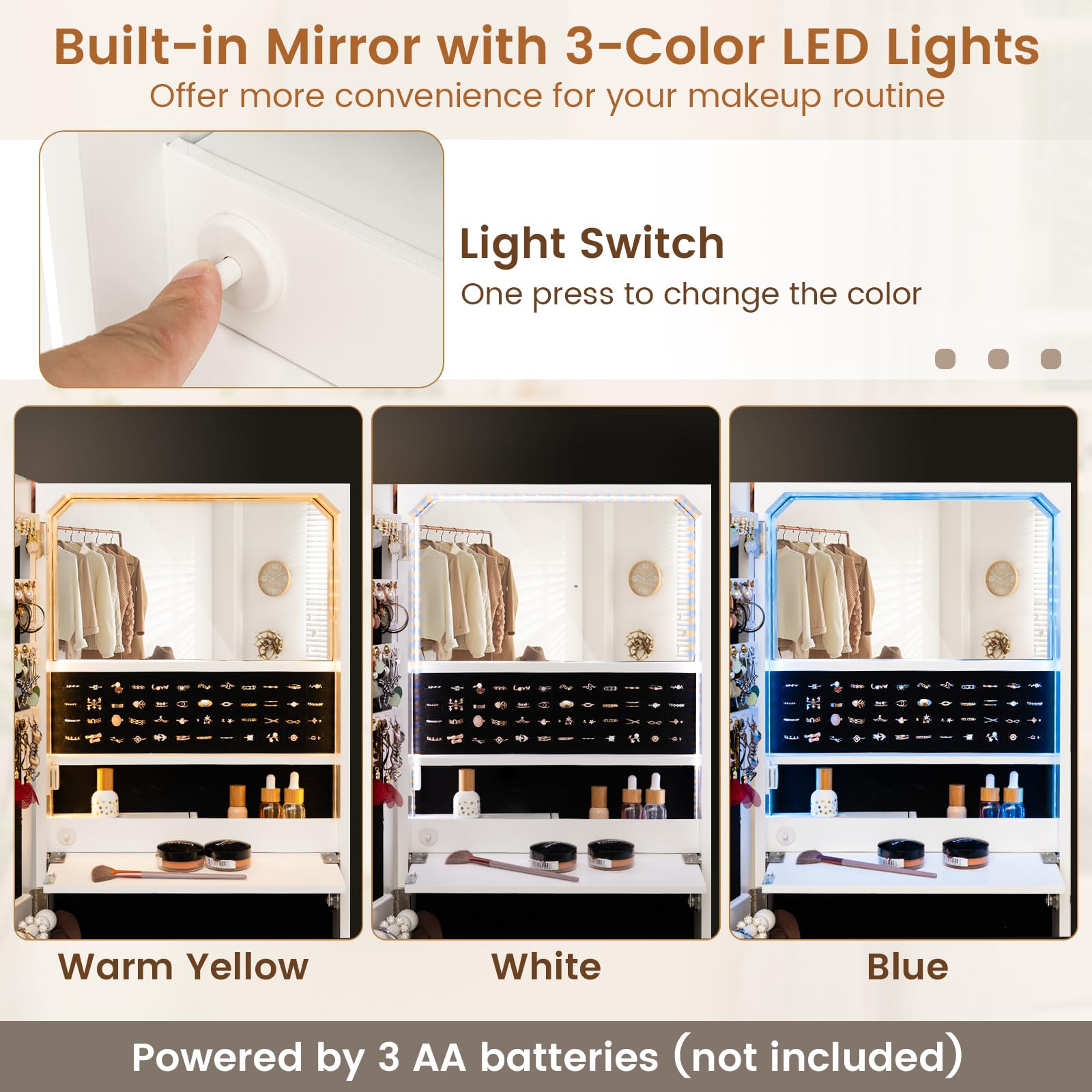 Giantex 120cm LED Jewelry Mirror Cabinet
