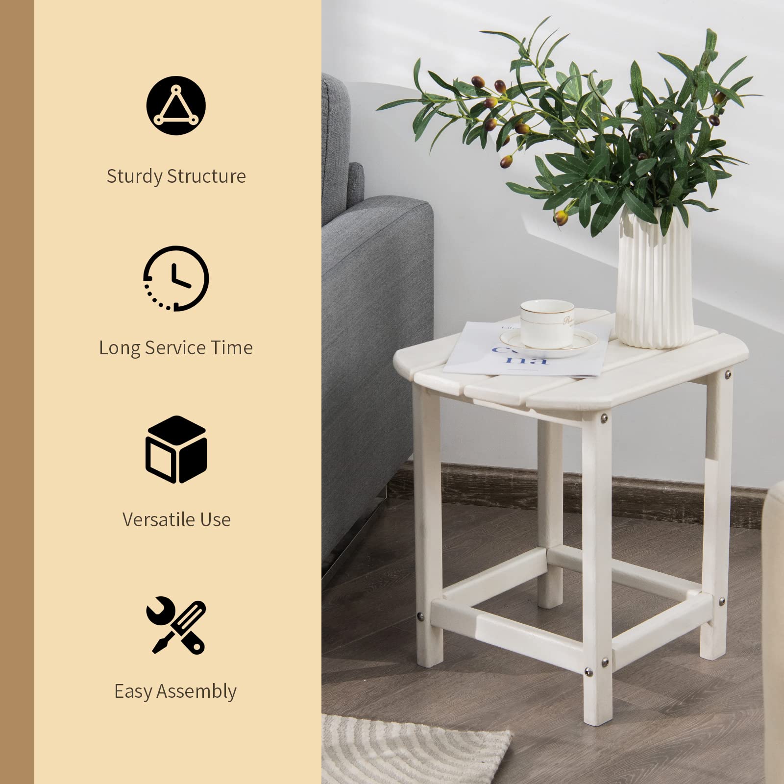 2-Pieces 18 Inches Adirondack Outdoor Side Table for Patio and Garden-White