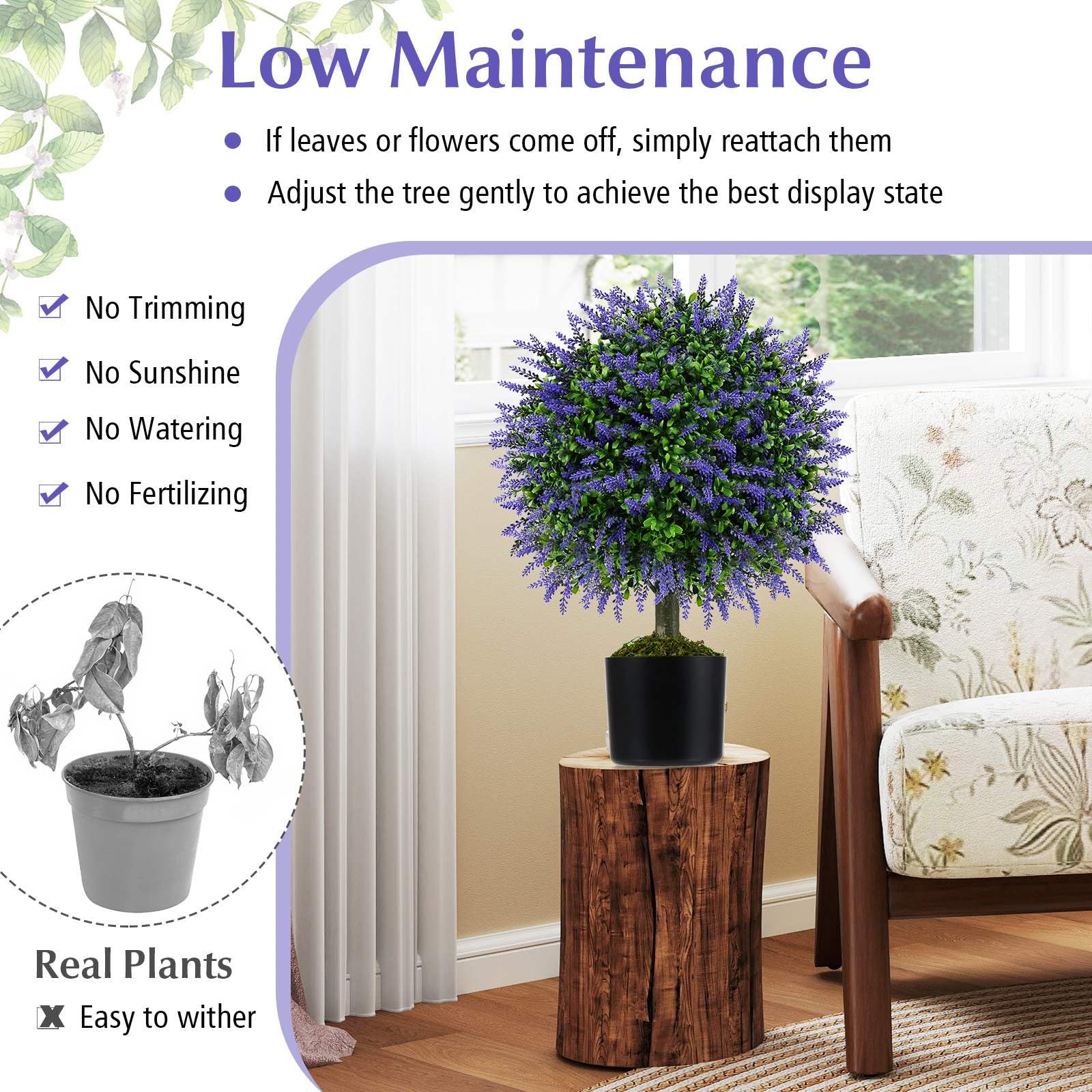2PCS Artificial Lavender Topiary Ball Trees