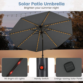 3 m Solar Patio Umbrella w/ 96 LED Lights, 9 Modes