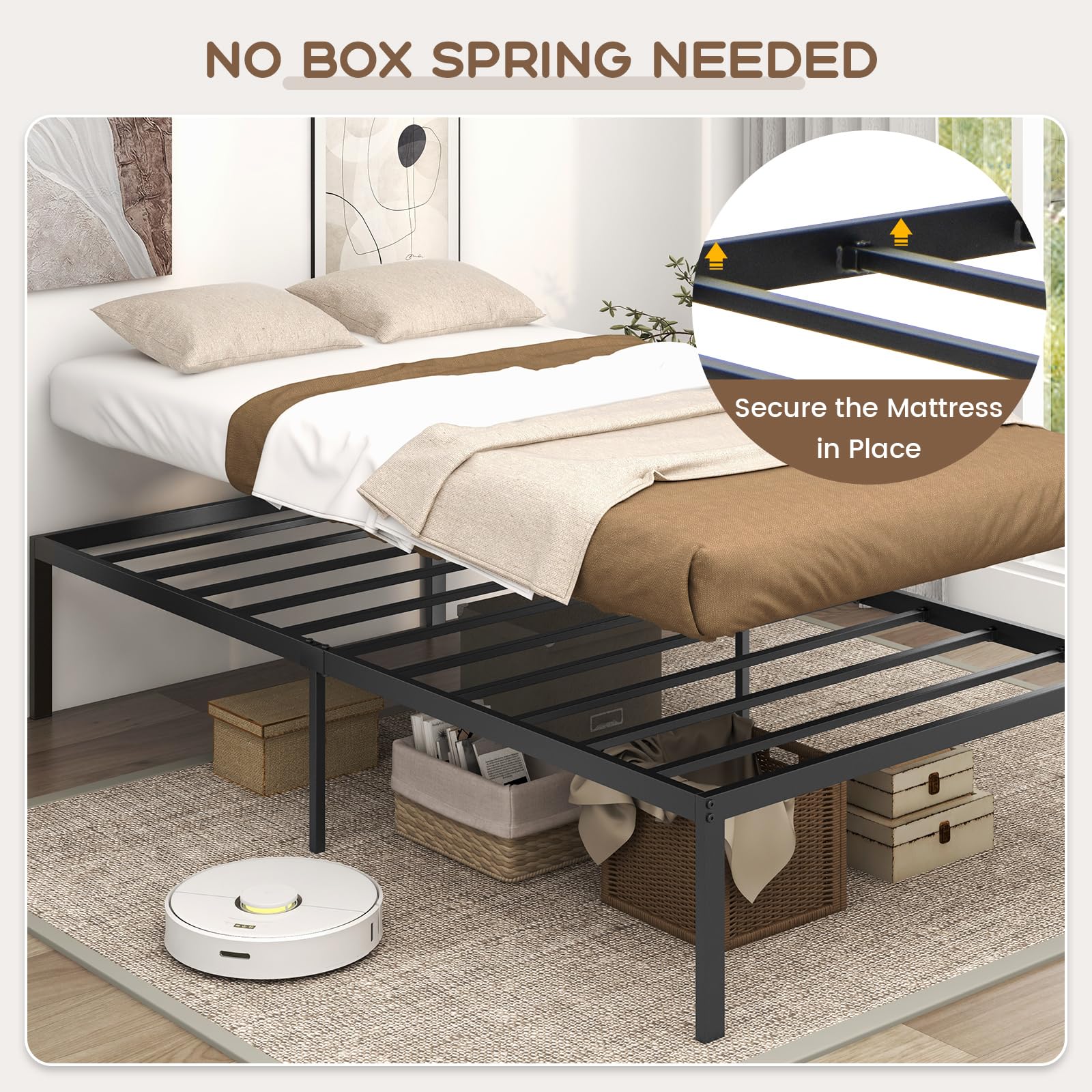 Giantex Twin Size Platform Bed Frame, 36 cm High Heavy-Duty Metal Bed Base with Under Bed Storage Space