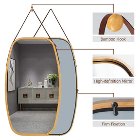 Giantex Wall Hanging Mirror, Bathroom Full Length Mirror, Hanging Wall-Mounted Mirror w/ Bamboo Frame