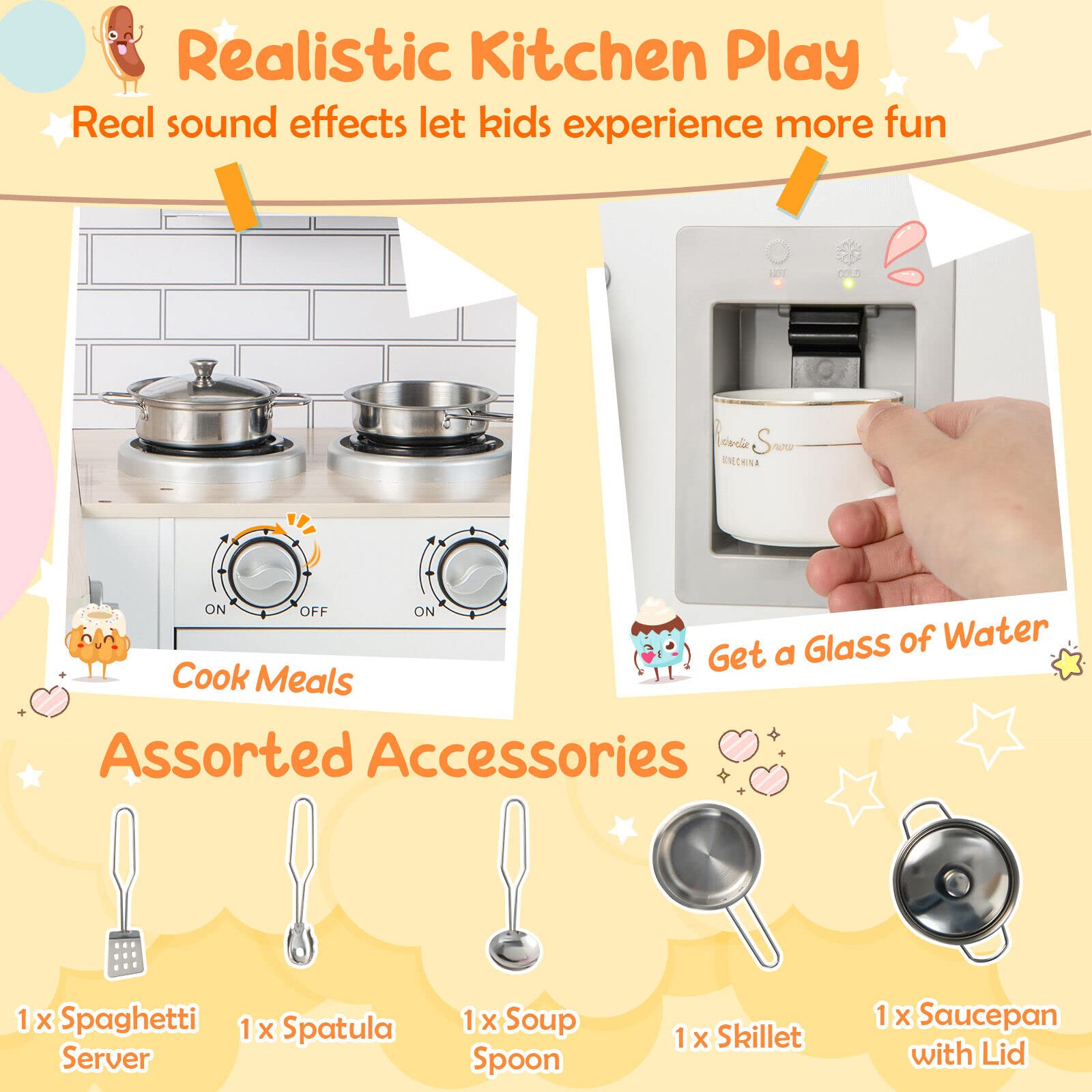 HONEY JOY Kids Corner Kitchen Playset, Wooden Play Kitchen Toy Set w/Realistic Microwave, Oven