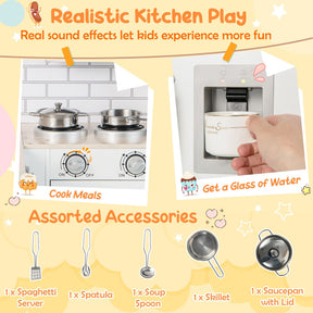 HONEY JOY Kids Corner Kitchen Playset, Wooden Play Kitchen Toy Set w/Realistic Microwave, Oven