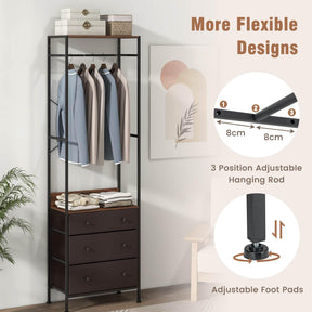 Freestanding Closet Organizer, Clothing Stand Dresser w/ 3-Position Hanging Rod & Storage Shelves