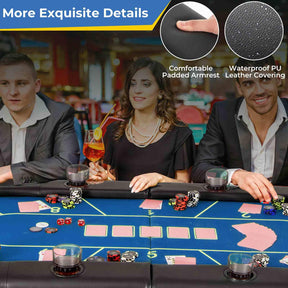 Foldable Poker Table, 8 Players Card Board Game Table w/ 8 Cup Holders, Casino-Grade Felt Surface