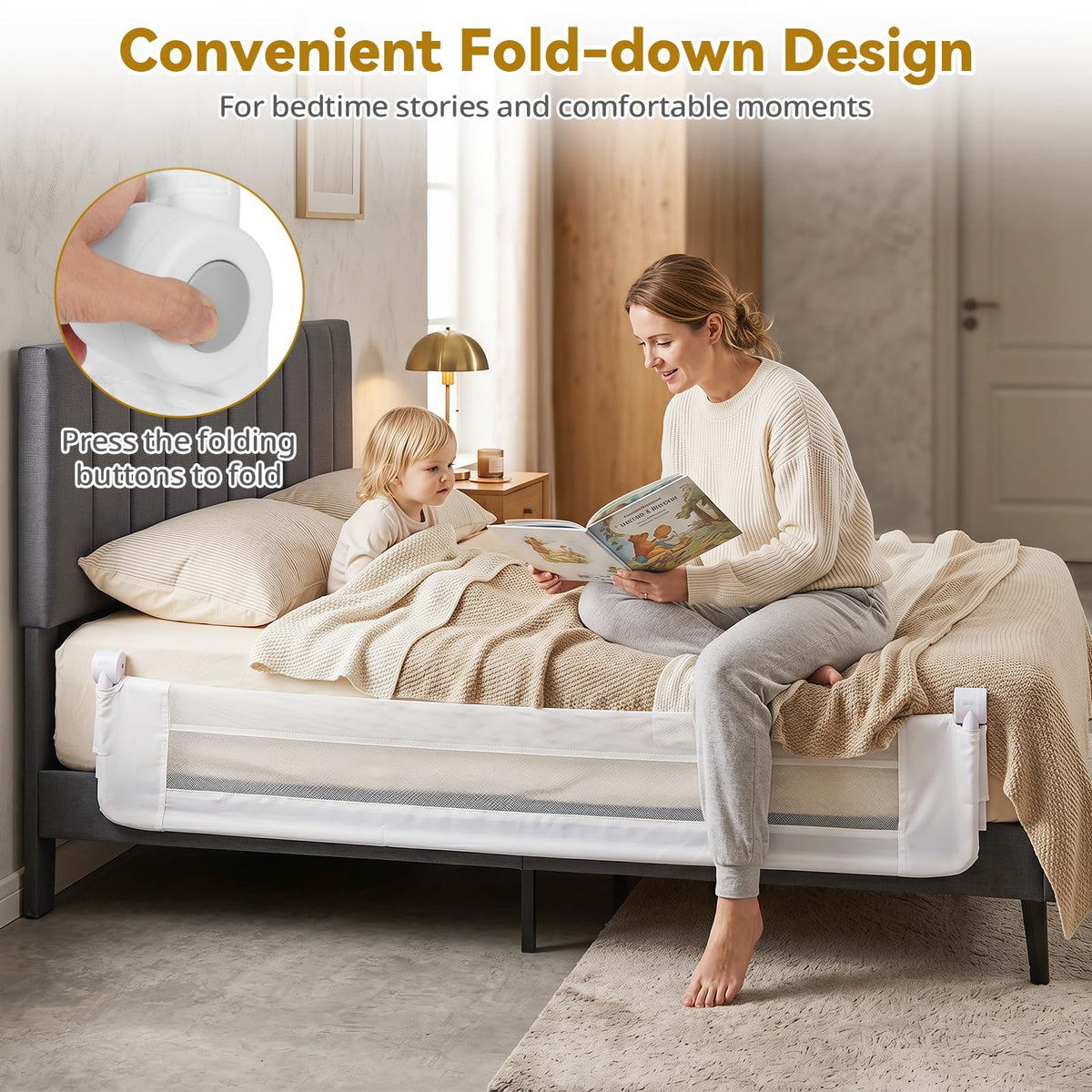 Foldable Baby Rail Guard, 180 cm Long Swing Down Bed Rail for Toddlers