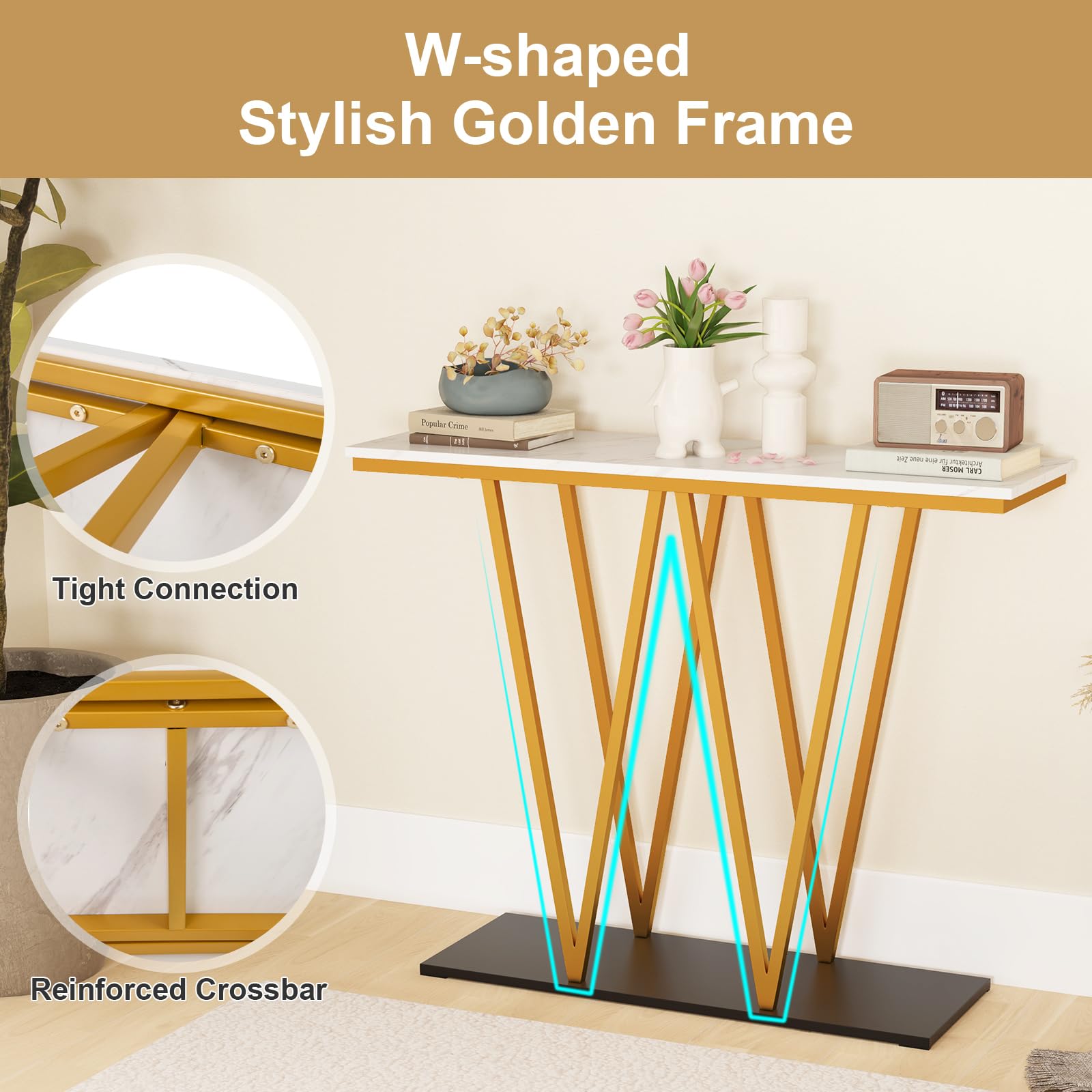 100cm Modern Console Table with Faux Marble Table