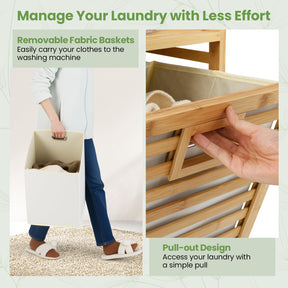 Tilt-out Laundry Hamper, Dual Laundry Basket Organizer with Top Shelf, 2 Pull-out Removable Bags, Side Handles