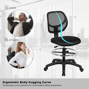 Mesh Drafting Computer Swivel Chair, Office Desk Chair, Ergonomic Armless Executive Task Chair