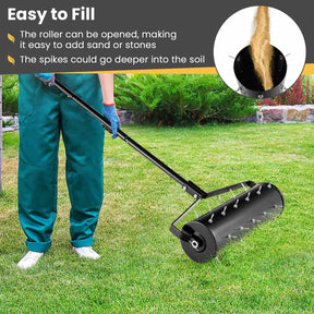 Heavy-Duty Rolling Aerator w/ Lawn Soil Penetrating Spikes & 130 cm Handle