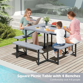 Outdoor Square Camping Dining Table & 4 Benches w/Umbrella Hole