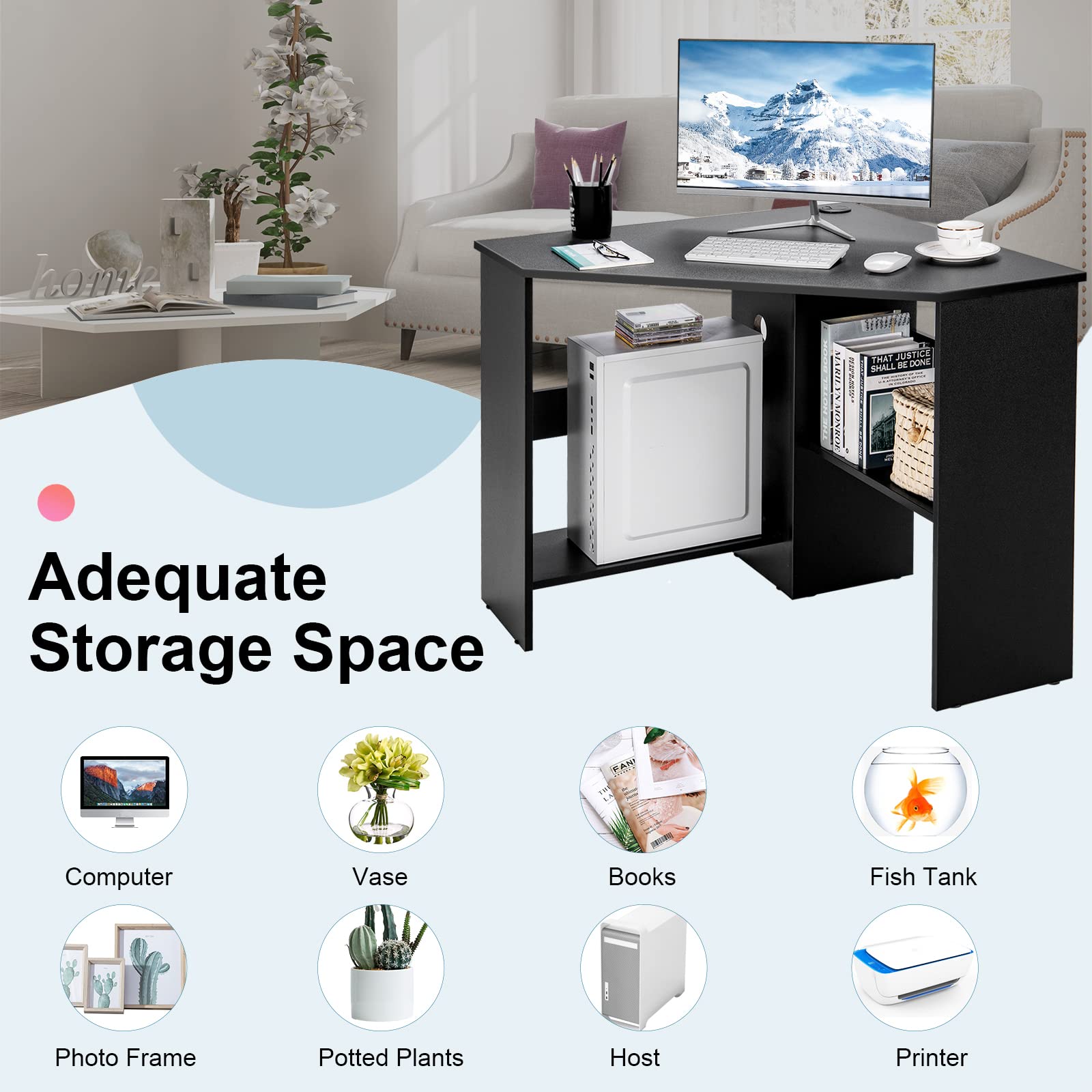 Compact Corner Desk, Corner Study Working Table
