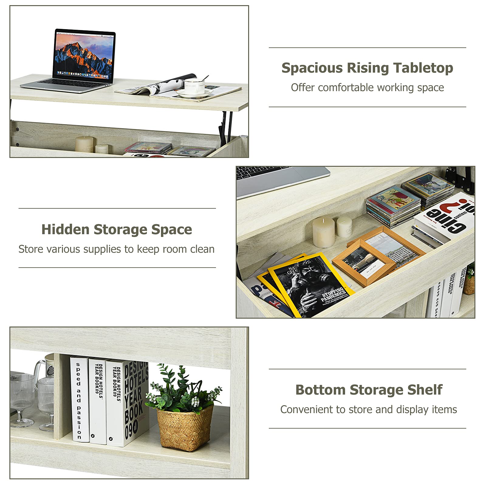 Giantex Lift Up Top Coffee Table, Wood Living Room Table w/ Hidden Storage Shelf & Open Compartment