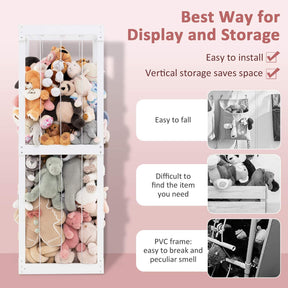 300L Large Stuffed Animal Storage, Space-saving Plush Toy Cage w/Open Top & Elastic Cords
