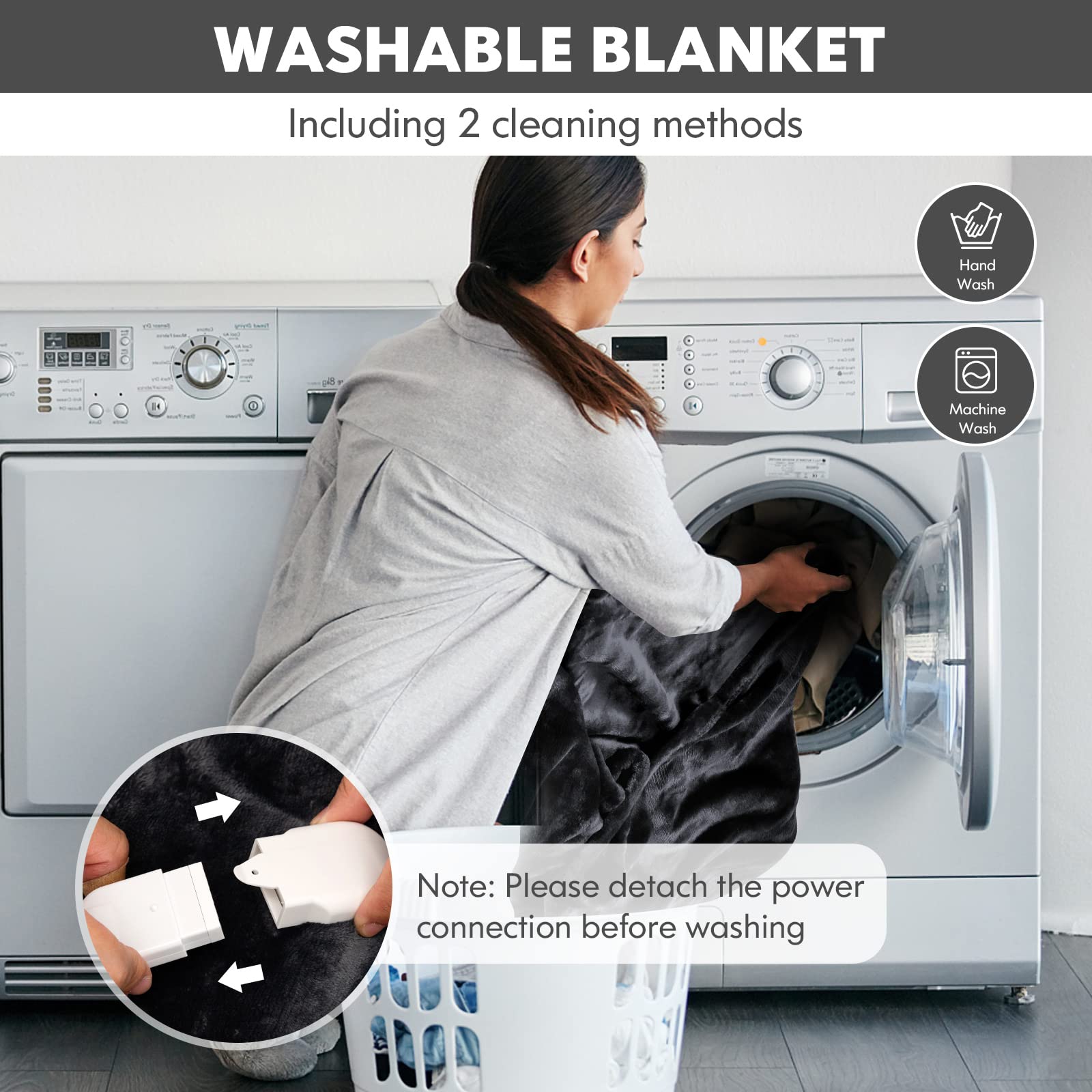Electric Heated Blanket Throw, Double-Sided Fleece Soft Fast Heating Blanket w/9 Heat Settings, 9 Hours Timing Function