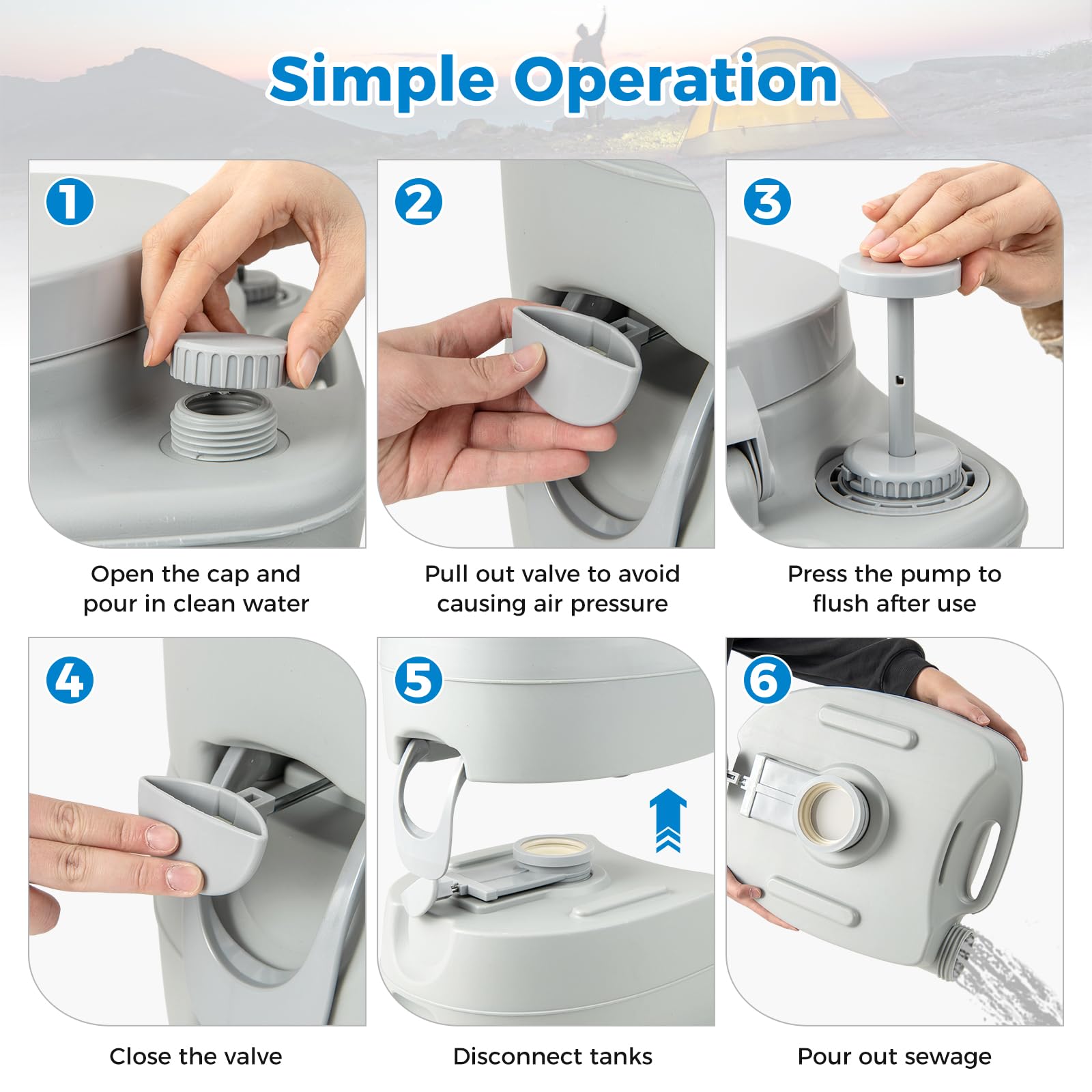Portable Toilet, Outdoor Camping Toilet with 20L Detachable Waste Tank & Flush Pump