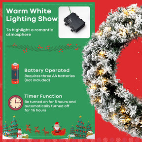 61CM Flocked Christmas Wreath with Timer for Front Door