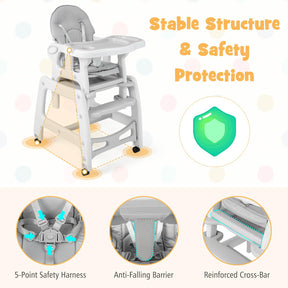 3-in-1 Highchair with Removable 4-Position Tray and Seat Cushion for 6-36 Months
