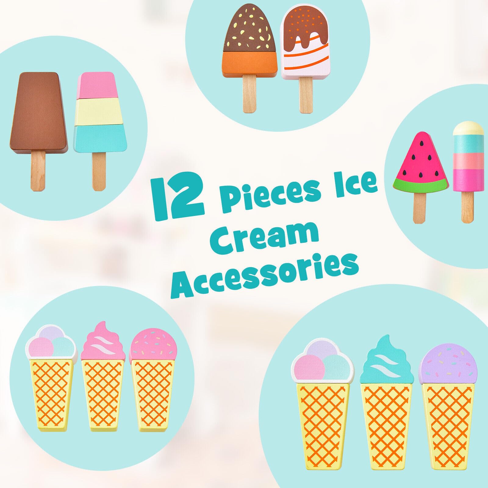 Ice Cream and Food Trunk Toy with 2 Large Wheels for Kids