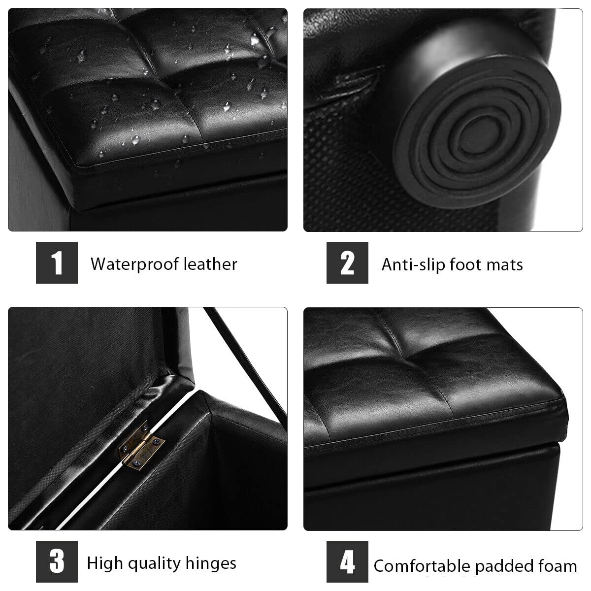 40CM Cube Ottoman, Pouffe Storage Box Lounge Seat Footstools w/Hinge Top & Bottom Feet