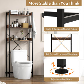 Giantex Over The Toilet Storage Rack 3-Tier Bathroom Space Saver Organizer Shelf w/ 4 Hooks & Adjustable Bottom Bar