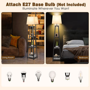 Shelf Floor Lamp, Display Floor Lamp with Shelves and Linen Lampshade