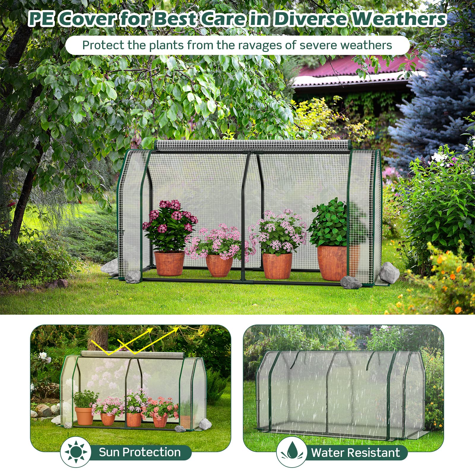 Portable Greenhouse with Roll-Up Zippered Door for Garden