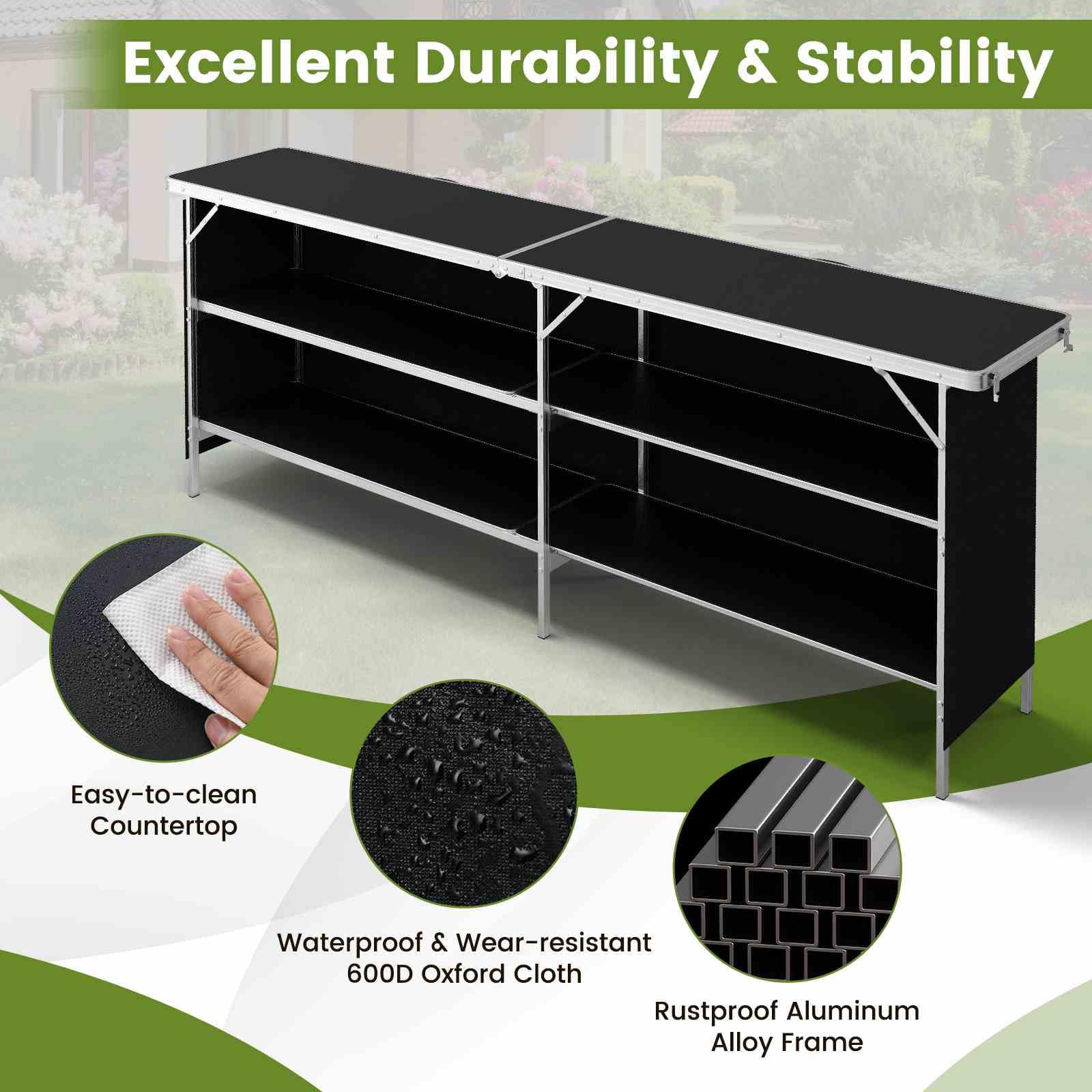 Giantex  Folding Camping Table, Aluminum Portable Picnic Table w/ 2-Tier Open Shelves & Spacious Tabletop